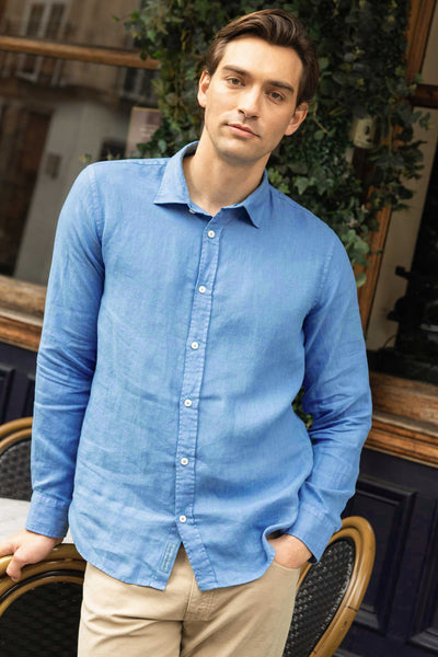 Men's Flaming Linen Shirt in Blue Beaufort & Blake