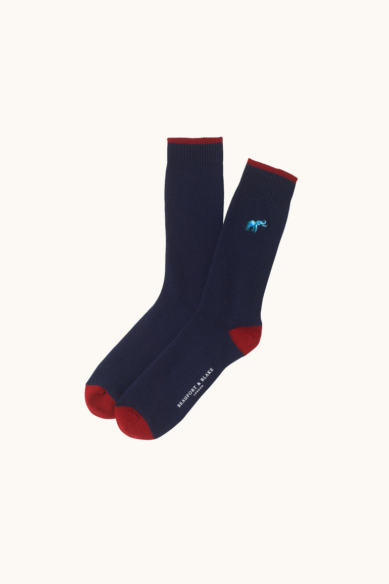 Savannah Elephant Navy Embroidered Socks