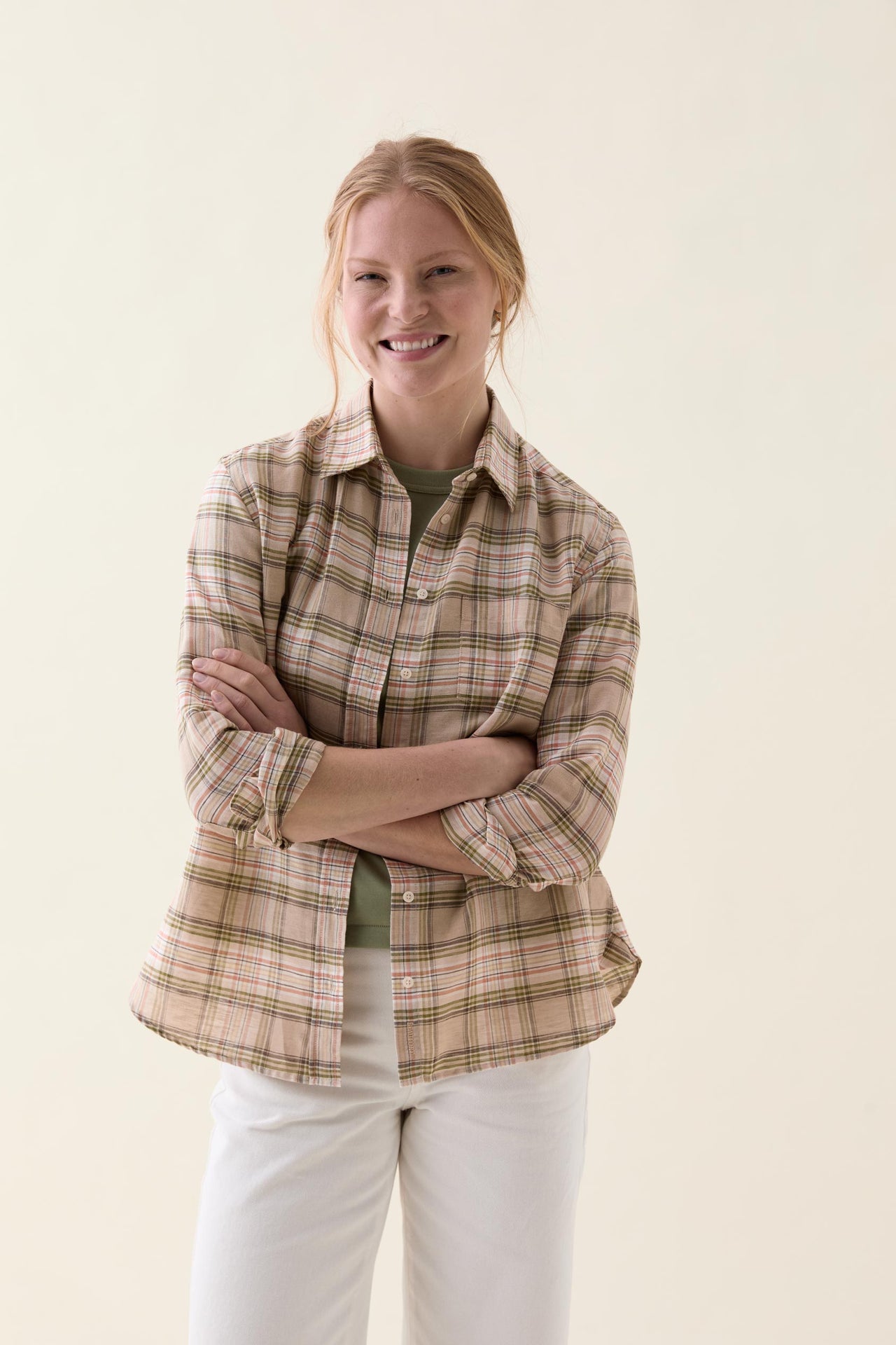 Frimley Khaki Check Linen Shirt