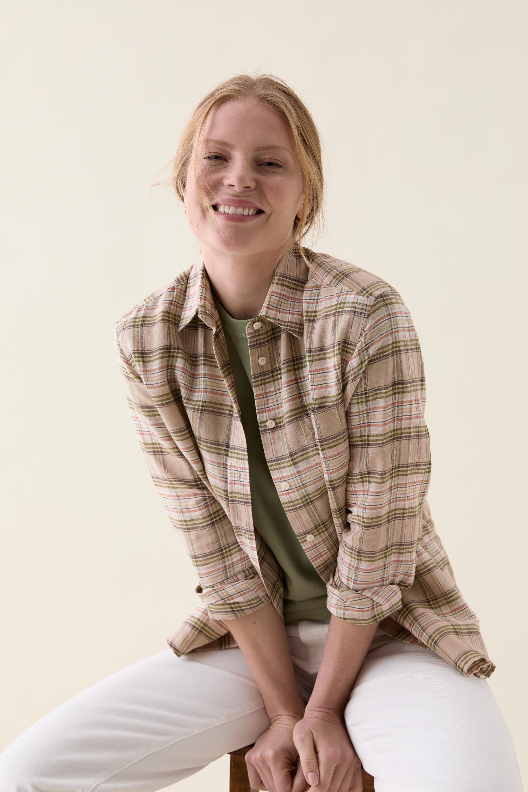 Frimley Khaki Check Linen Shirt