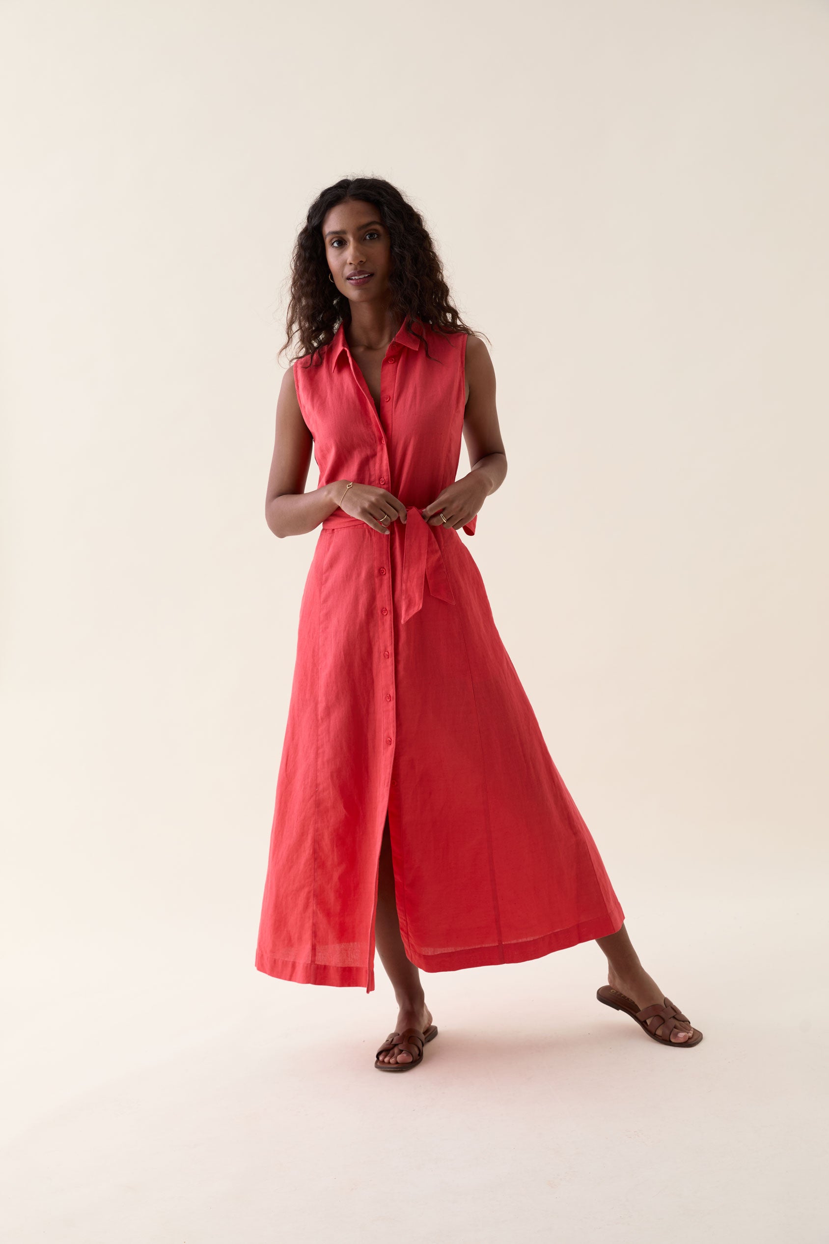 Holmbury Red Linen Shirt Dress