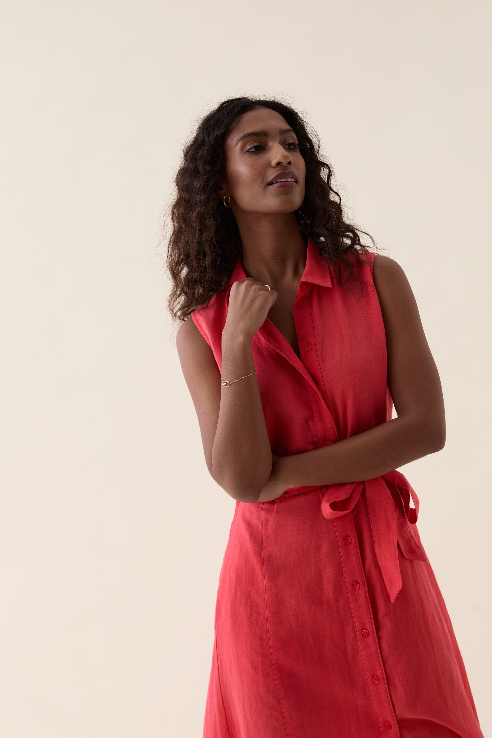 Holmbury Red Linen Shirt Dress