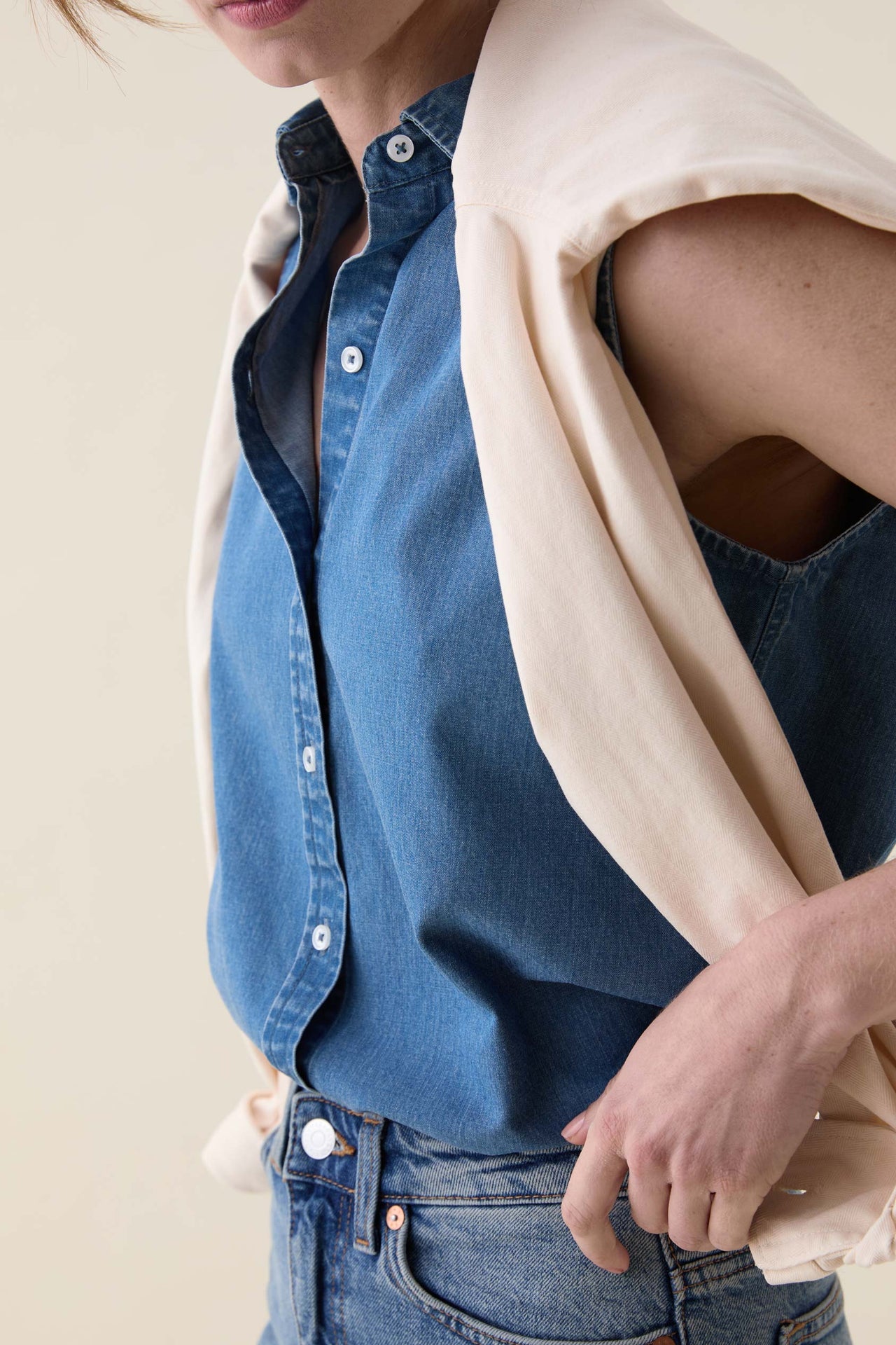 Maudlin Light Denim Sleeveless Shirt