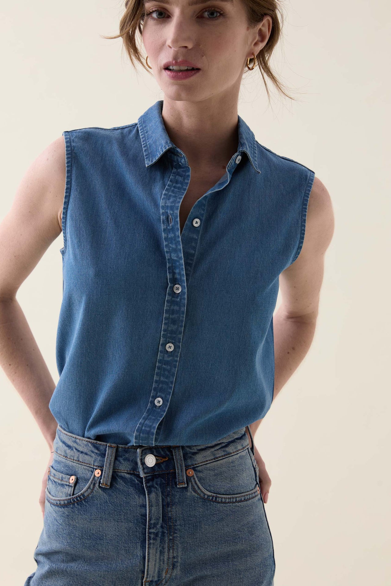 Maudlin Light Denim Sleeveless Shirt