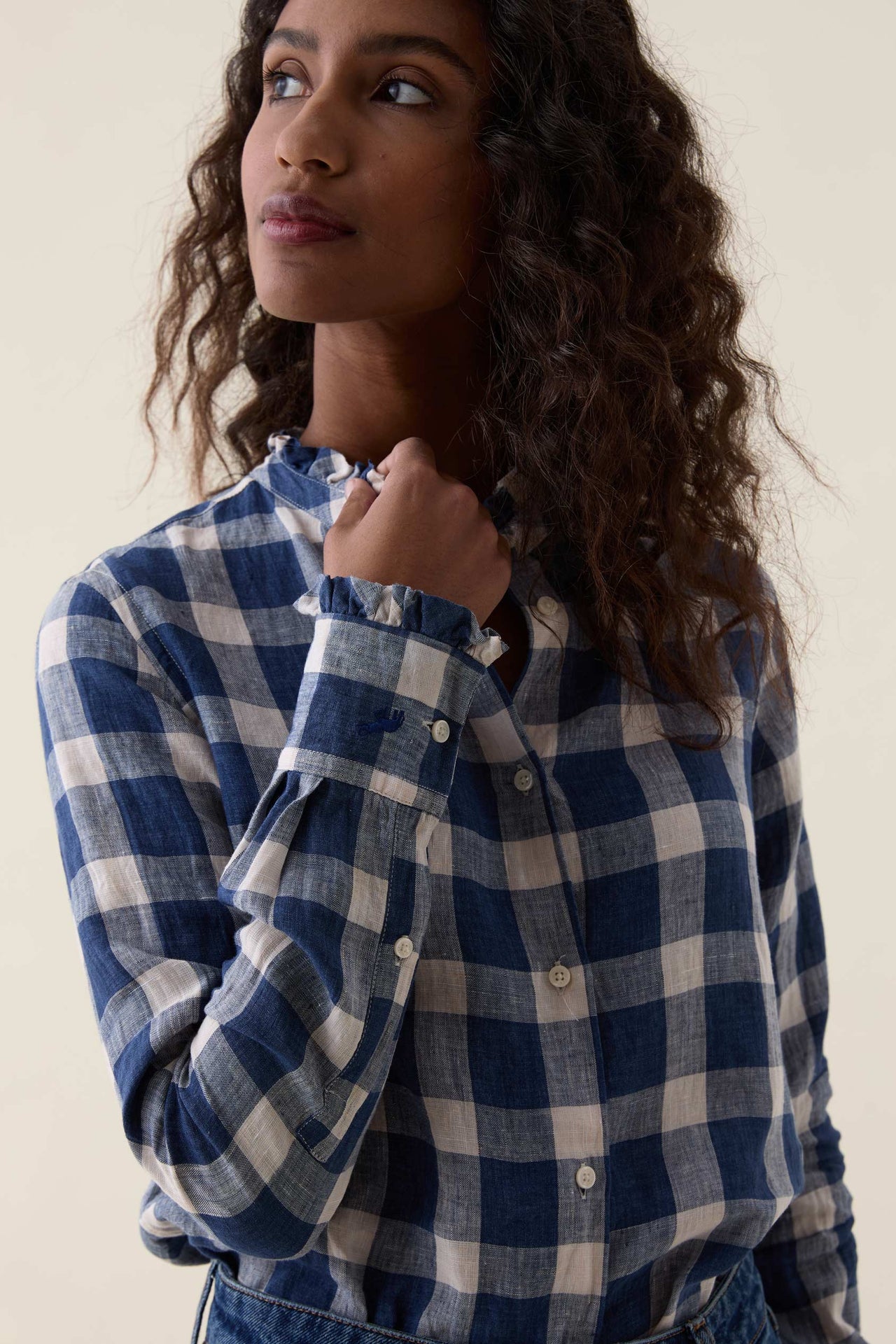 Ockley Gingham Ruffle Linen Shirt