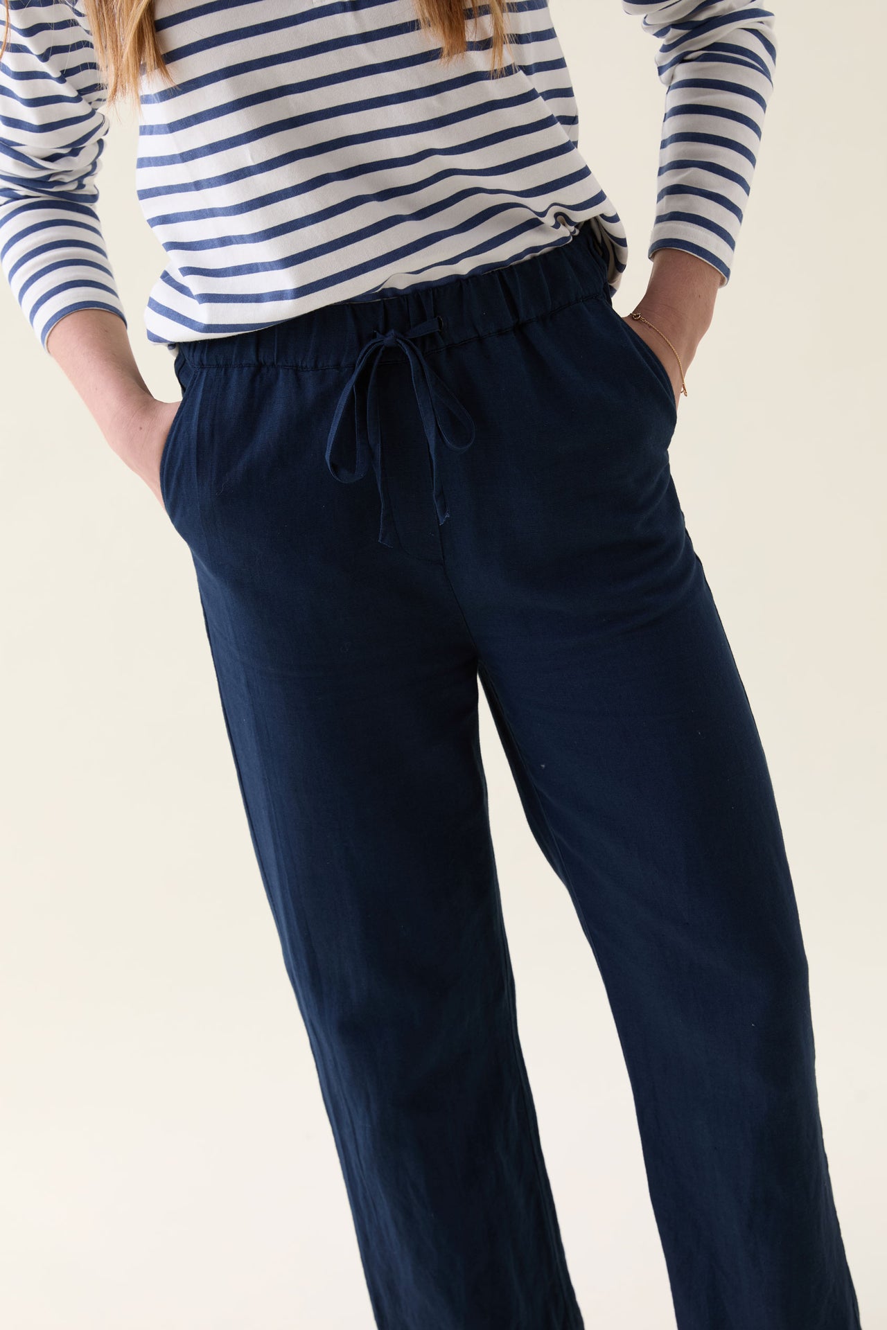 Ottershaw Navy Linen Blend Trousers