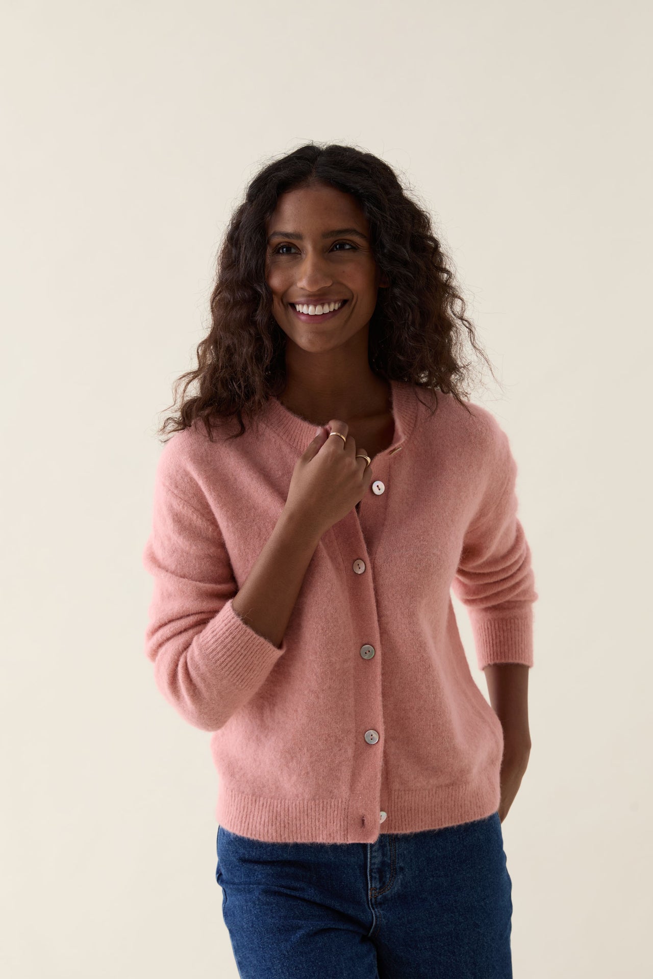 Sidley Pink Crew Neck Cardigan