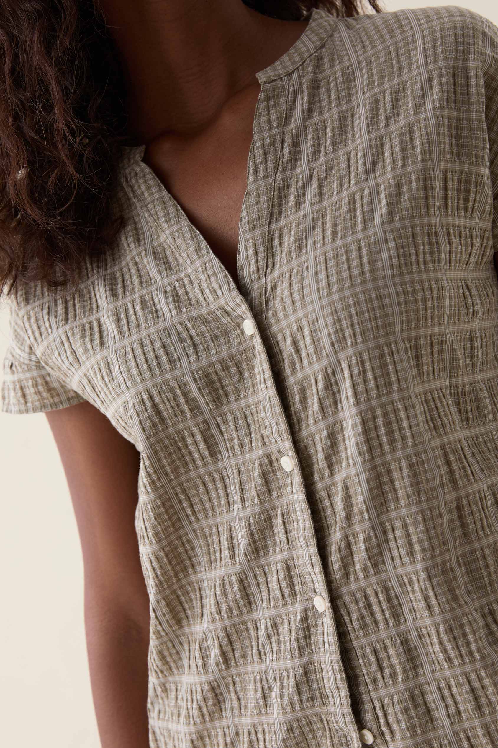 Telscombe Khaki Seersucker Blouse