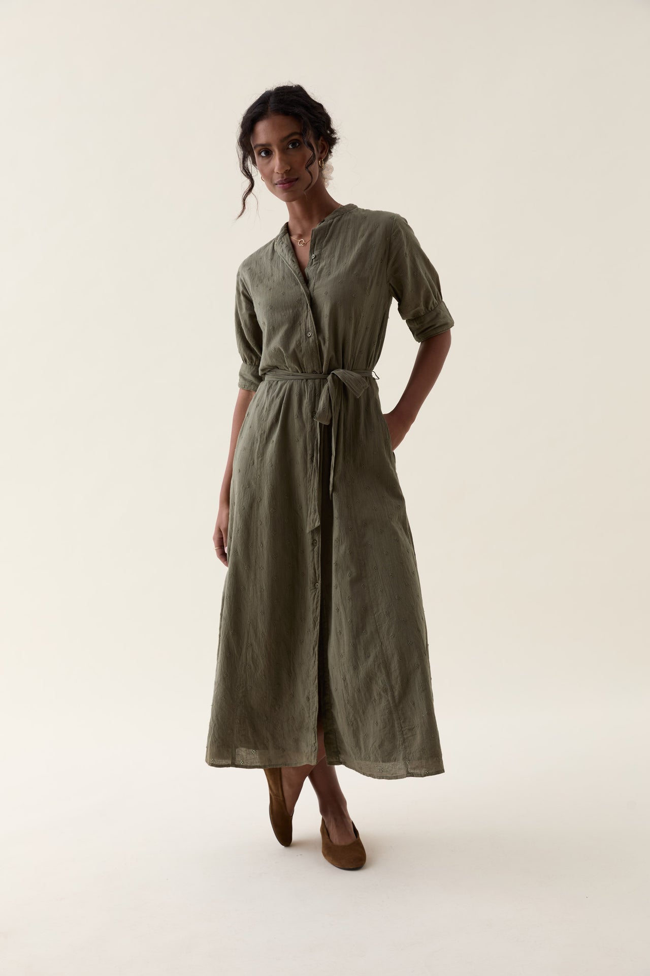 Whiteley Khaki Broderie Dress