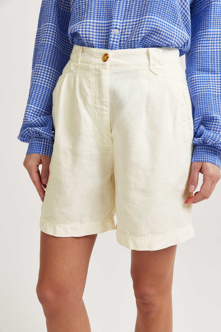 Milford Cream Cotton Linen Shorts