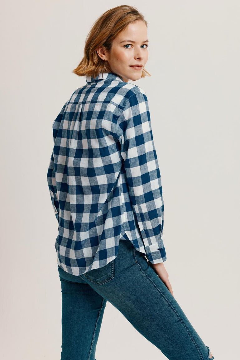 Chalton Navy Cotton Linen Check Shirt