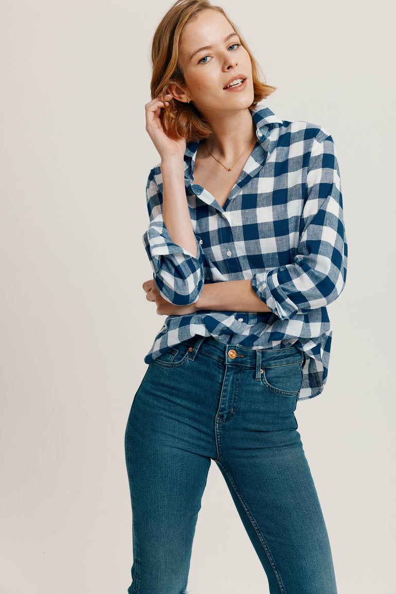 Chalton Navy Cotton Linen Check Shirt