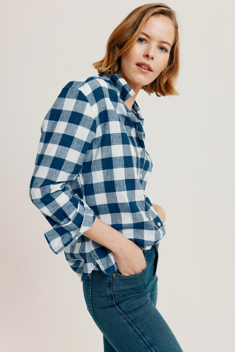Chalton Navy Cotton Linen Check Shirt