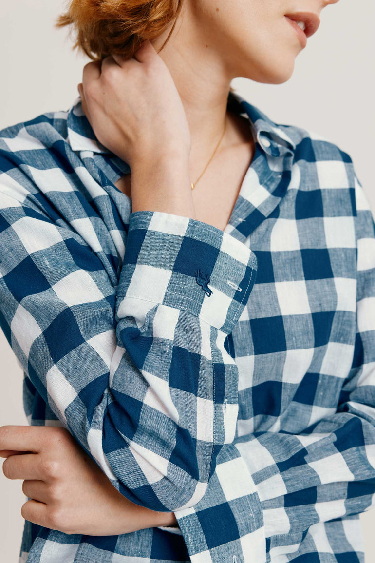 Chalton Navy Cotton Linen Check Shirt