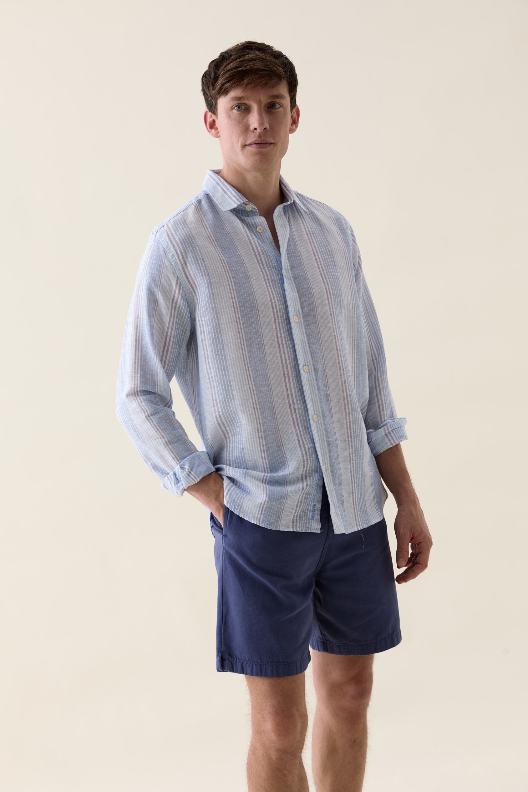 Aker Multi Blues Stripe Linen Shirt