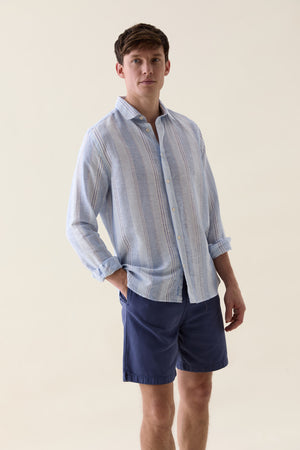 Aker Multi Blues Stripe Linen Shirt