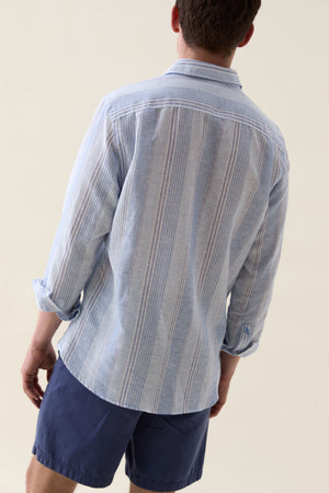 Aker Multi Blues Stripe Linen Shirt