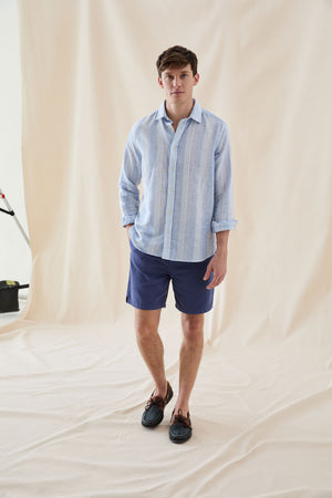 Aker Multi Blues Stripe Linen Shirt