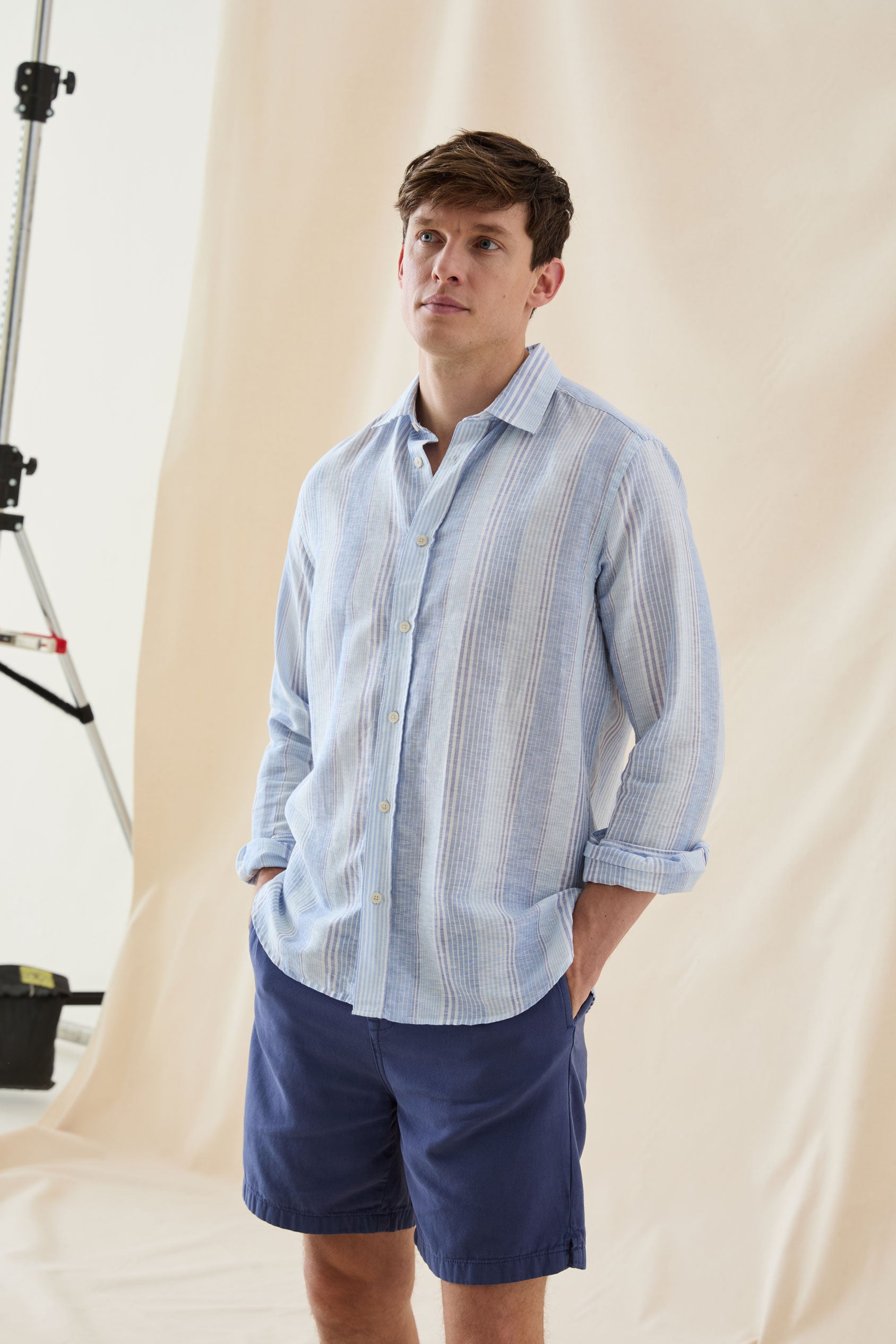 Aker Multi Blues Stripe Linen Shirt