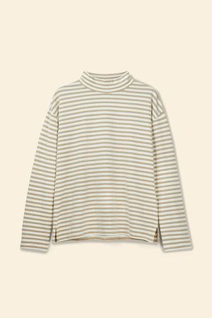 Striped turtleneck sweater on a beige background