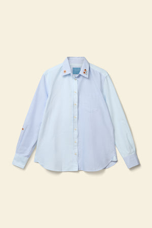 Light blue striped shirt on a beige background