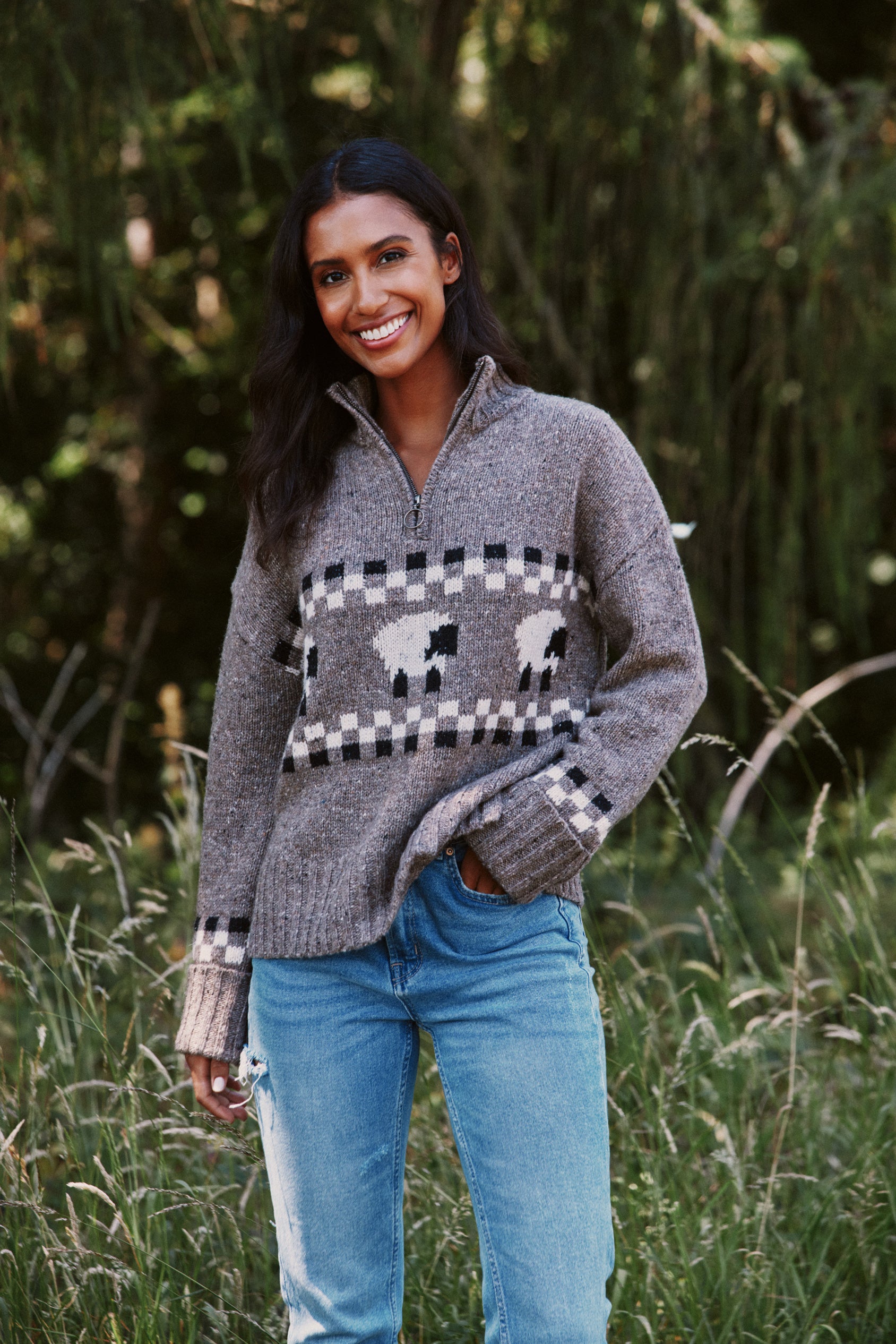 Women's Montadale Sheep Jumper Wool Blend in Brown Beaufort & Blake