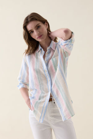 Cambray Multi Stripe Linen Blend Shirt