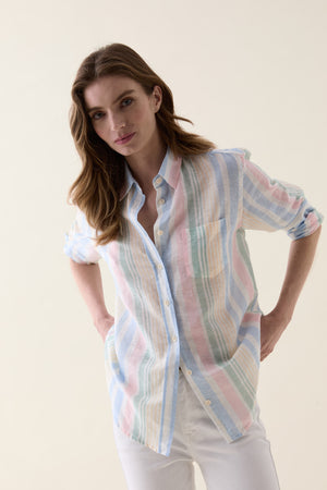 Cambray Multi Stripe Linen Blend Shirt