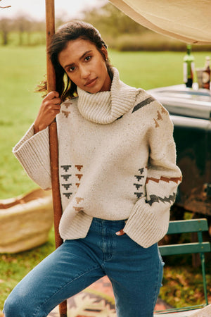Thornton Ecru Geo Roll Neck Jumper