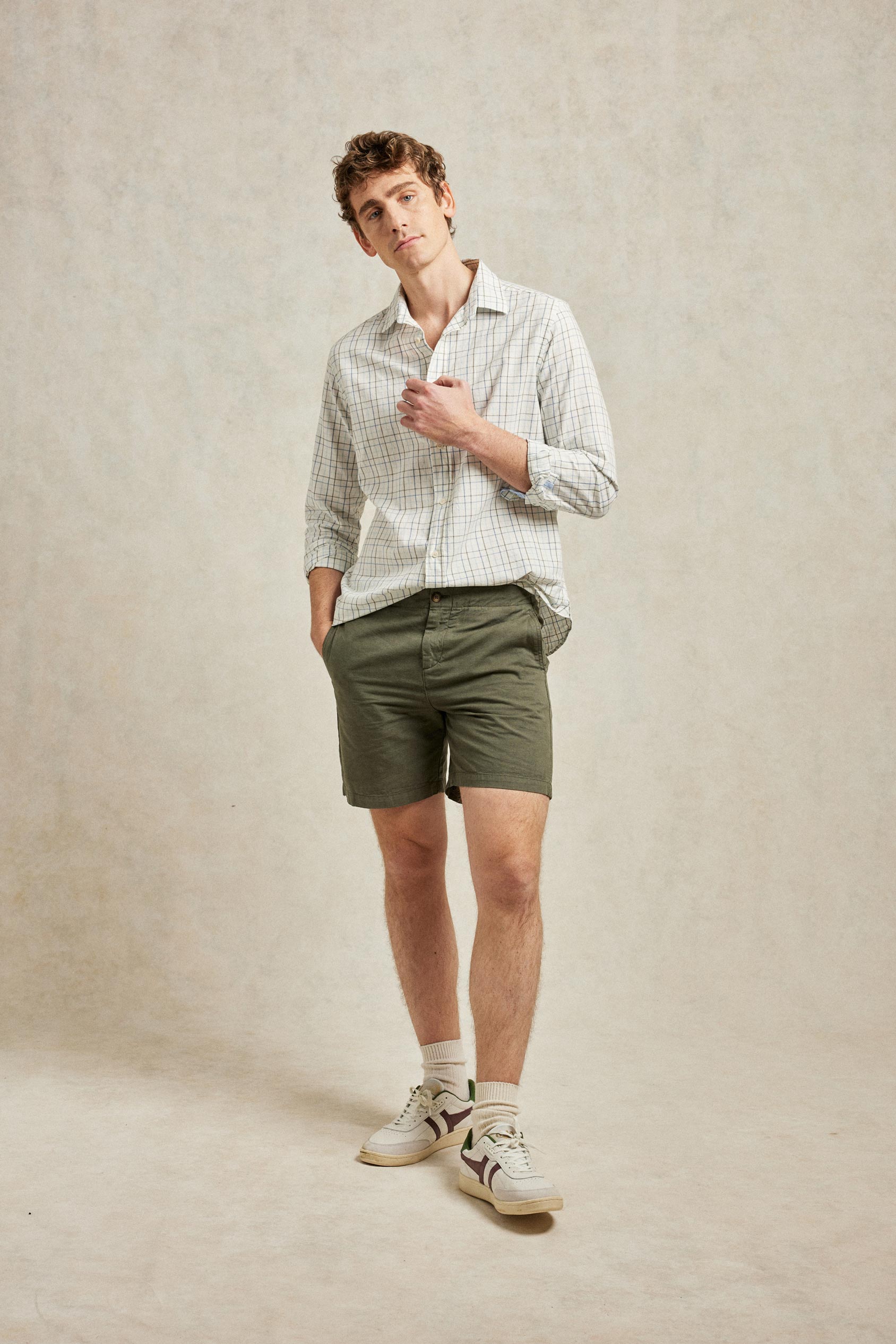 Collard Khaki Linen Cotton Shorts
