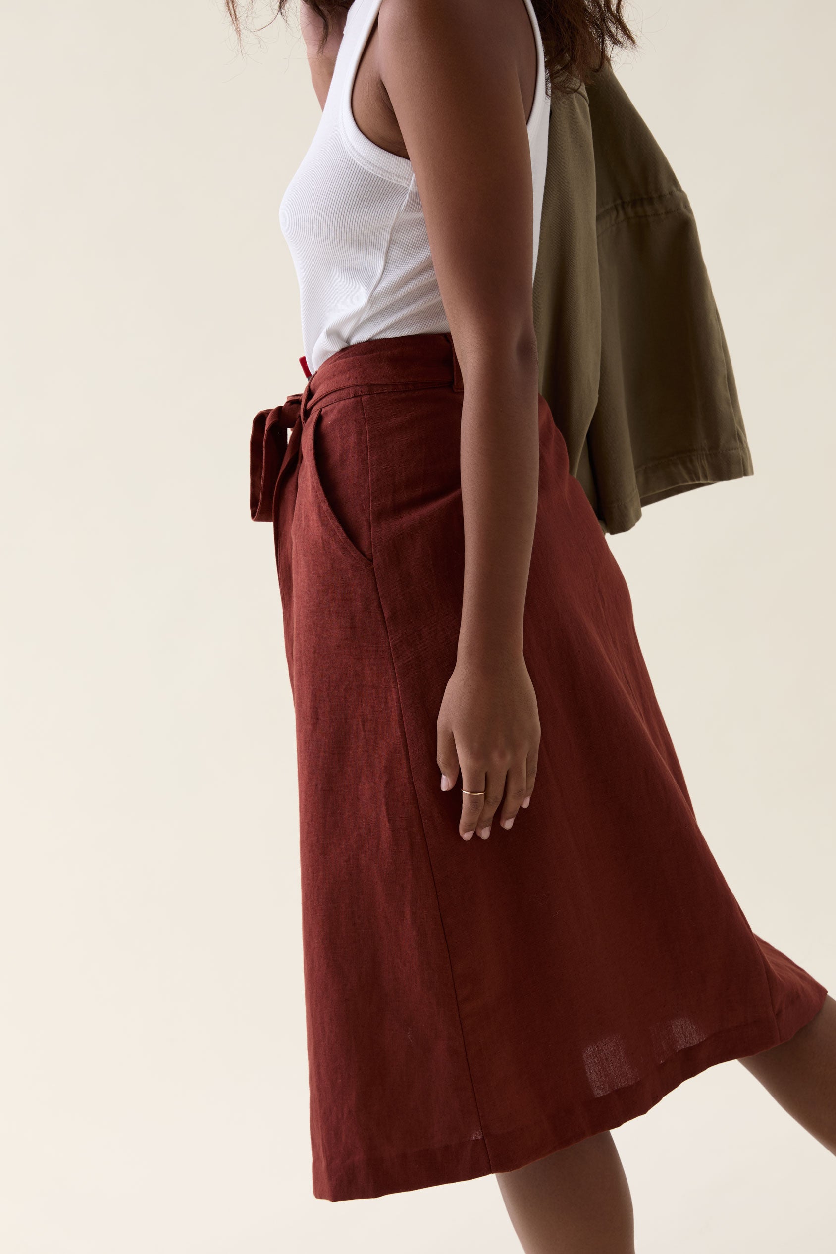 Compton Rust Linen Blend Midi Skirt