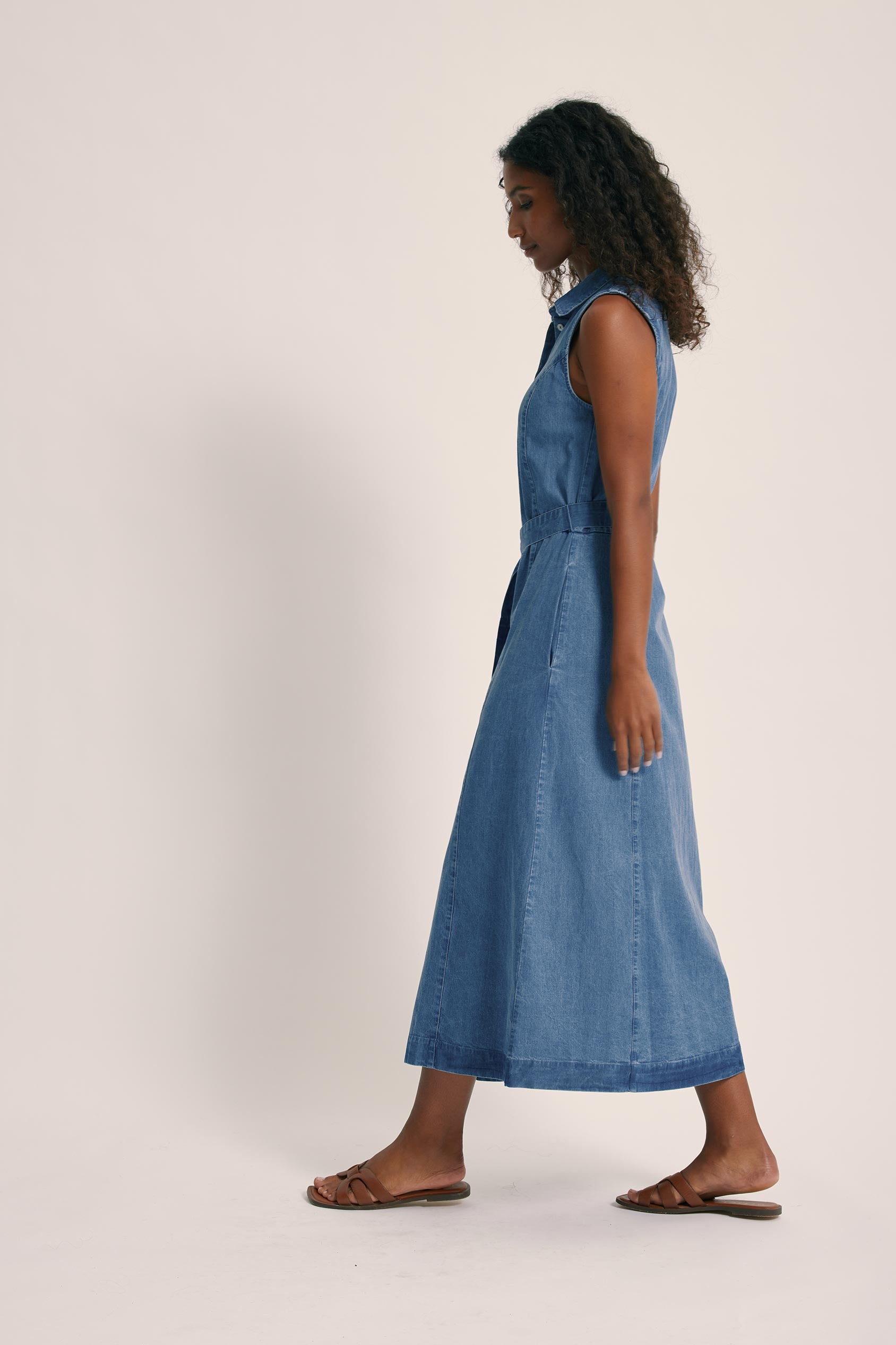 wallis denim dress Women's Denim Look Zip Belted Midi Dress, Indigo