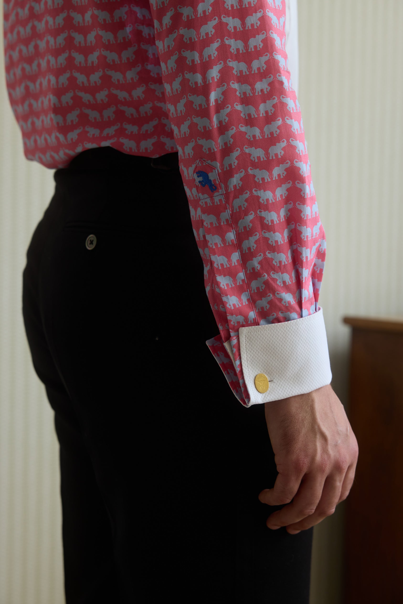 Coral Elephant Dress Shirt