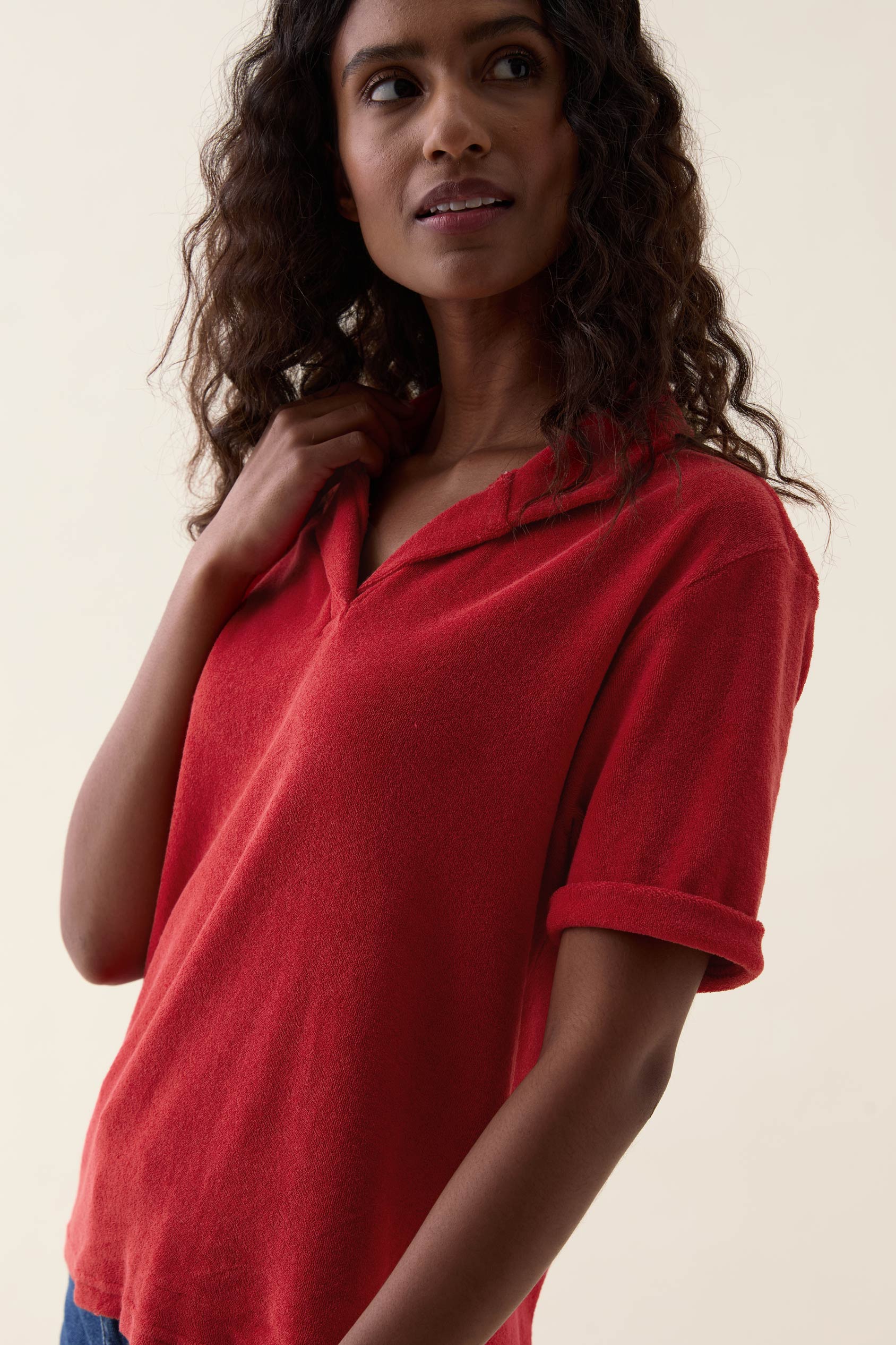 Elsted Red Towelling Polo