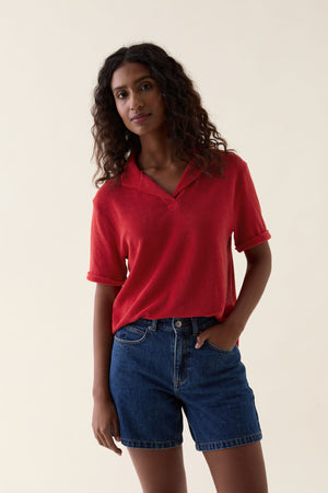 Elsted Red Towelling Polo
