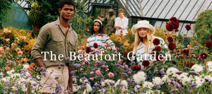 Home page top banner, The Beaufort Garden,  new in spring styles featuring models in garden wearing Beaufort clothing
