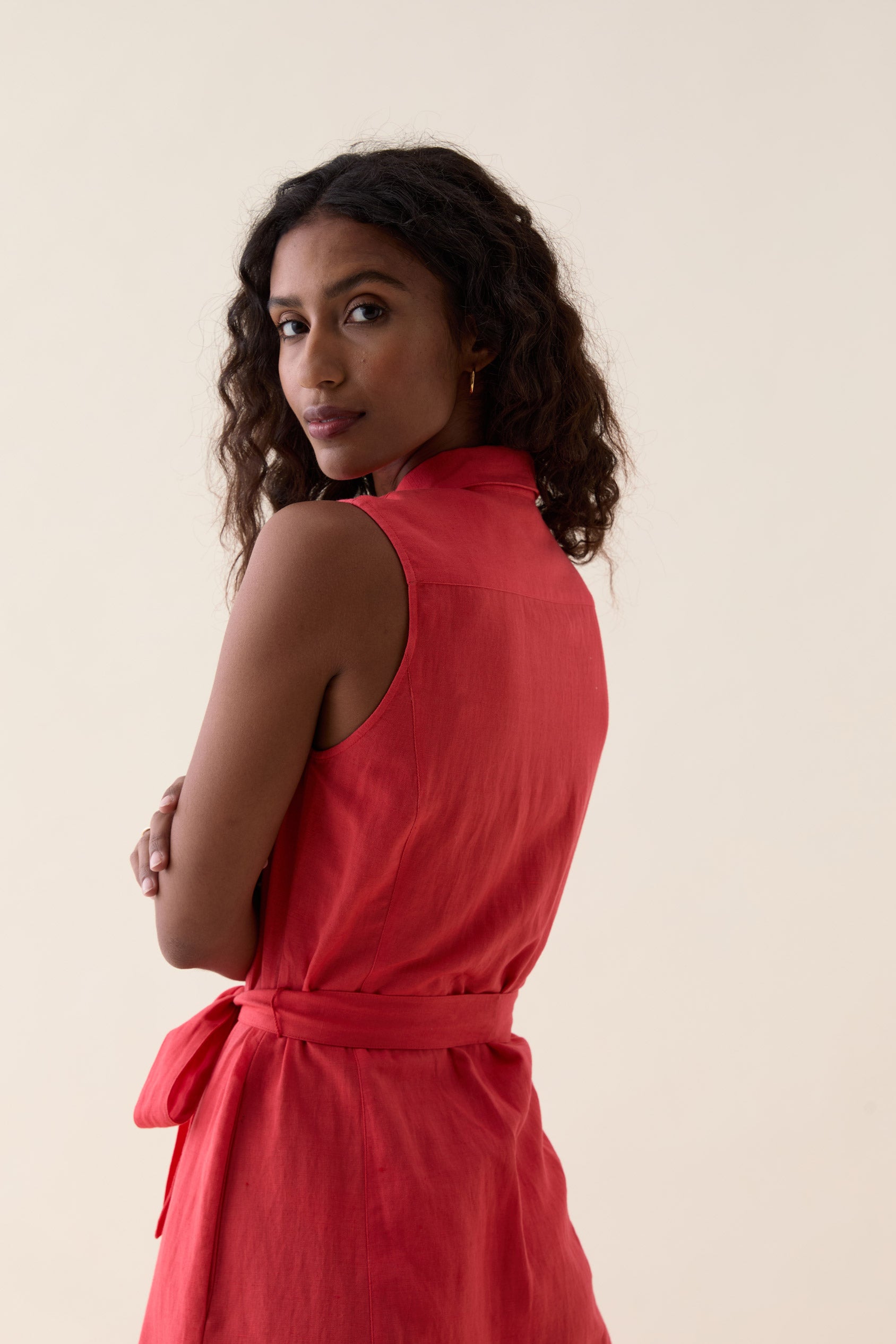 Holmbury Red Linen Shirt Dress
