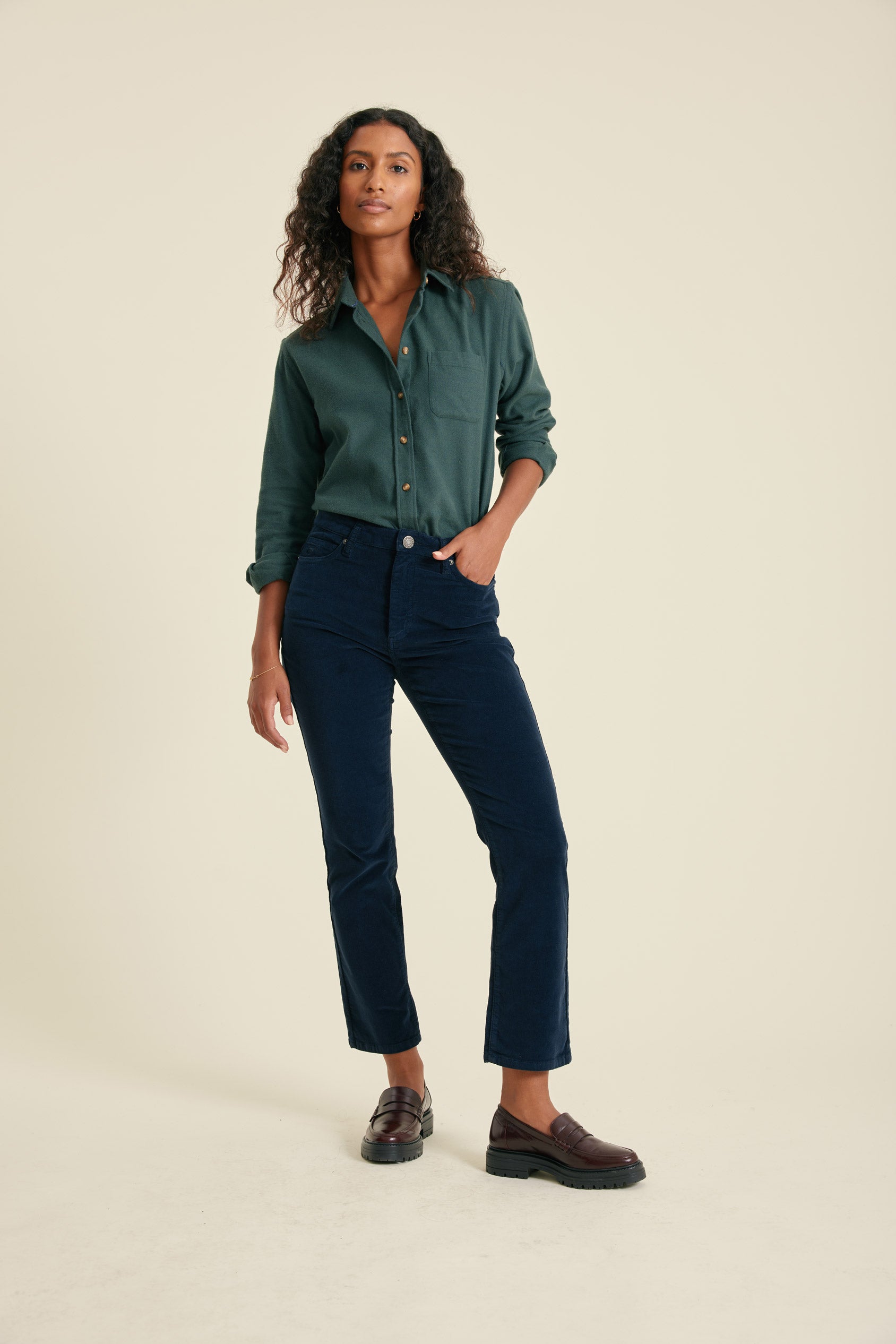 Women's Lysia Midnight Velvet Trousers Cotton Blen in Navy