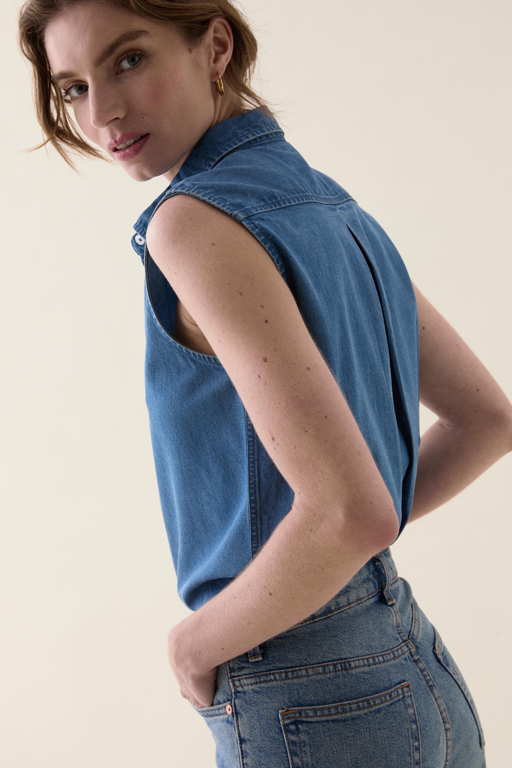 Maudlin Light Denim Sleeveless Shirt