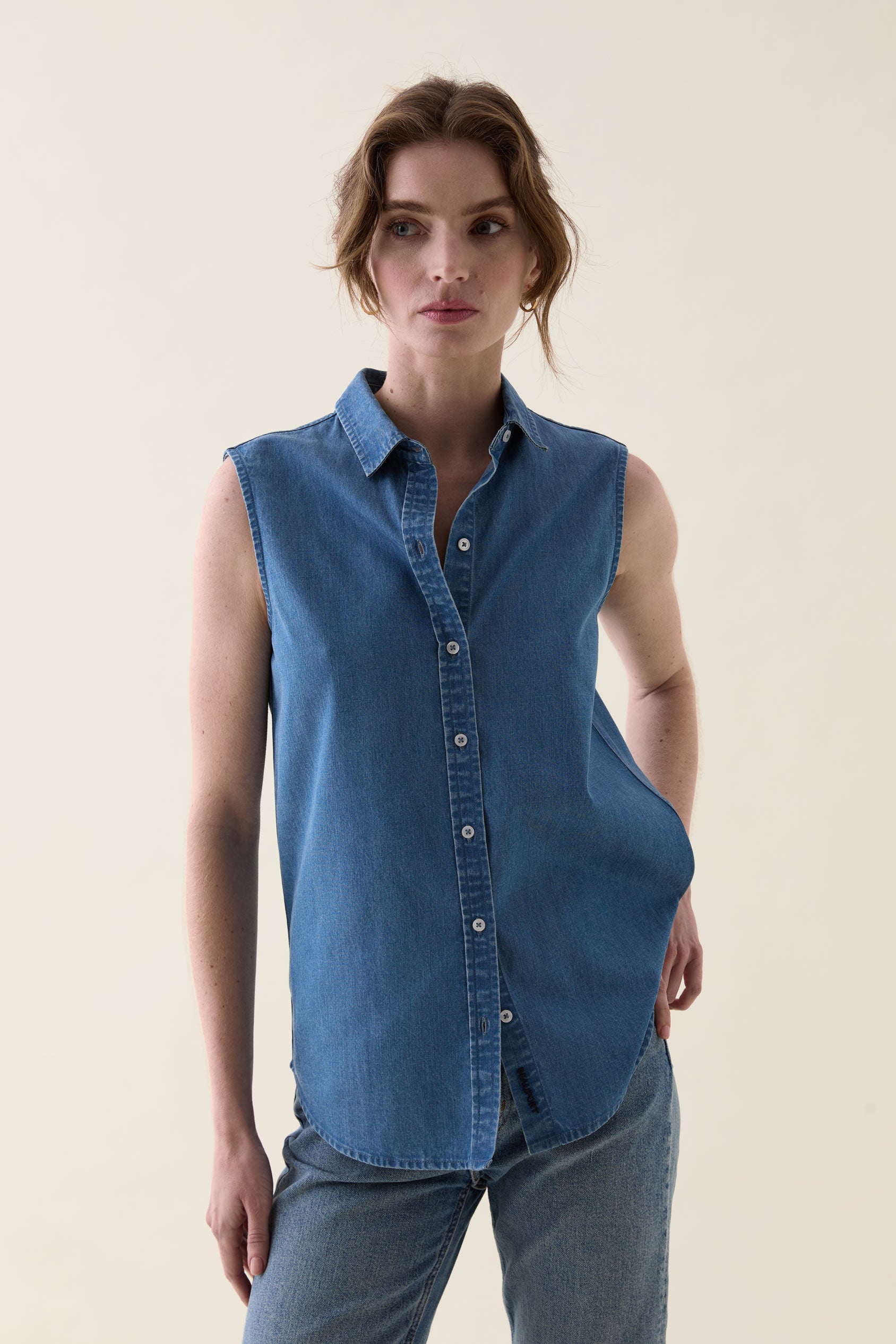 Maudlin Light Denim Sleeveless Shirt
