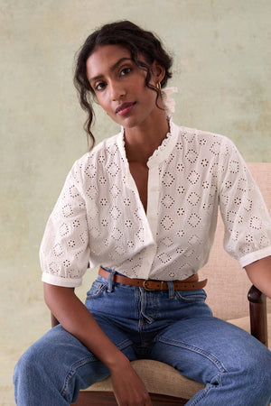 Mimbridge Frill Neck Broderie Shirt
