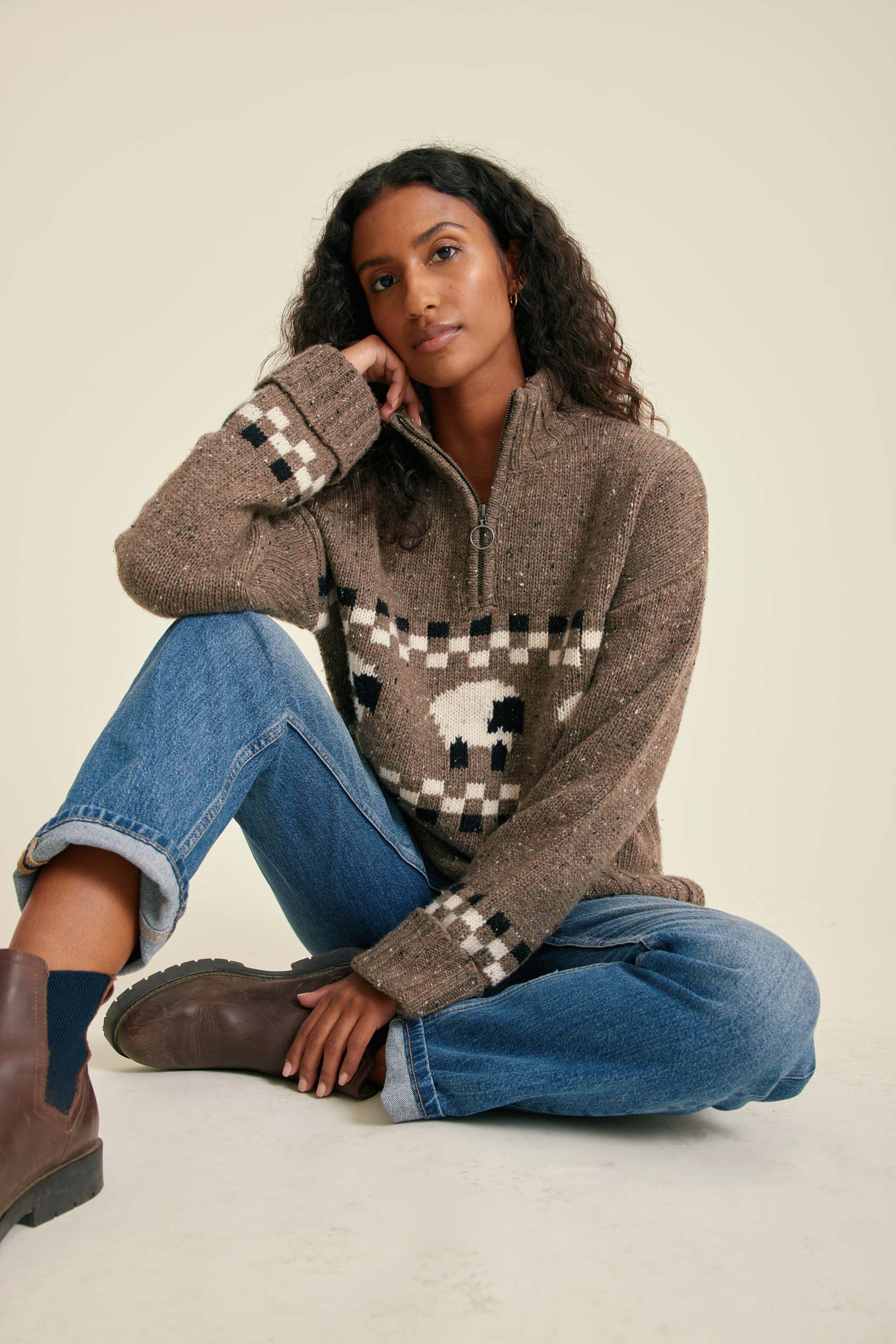 Women's Montadale Sheep Jumper Wool Blend in Brown Beaufort & Blake