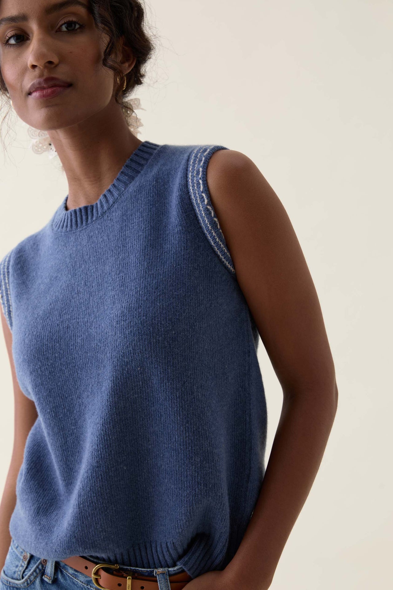 Peaslake Mid Blue Knitted Vest
