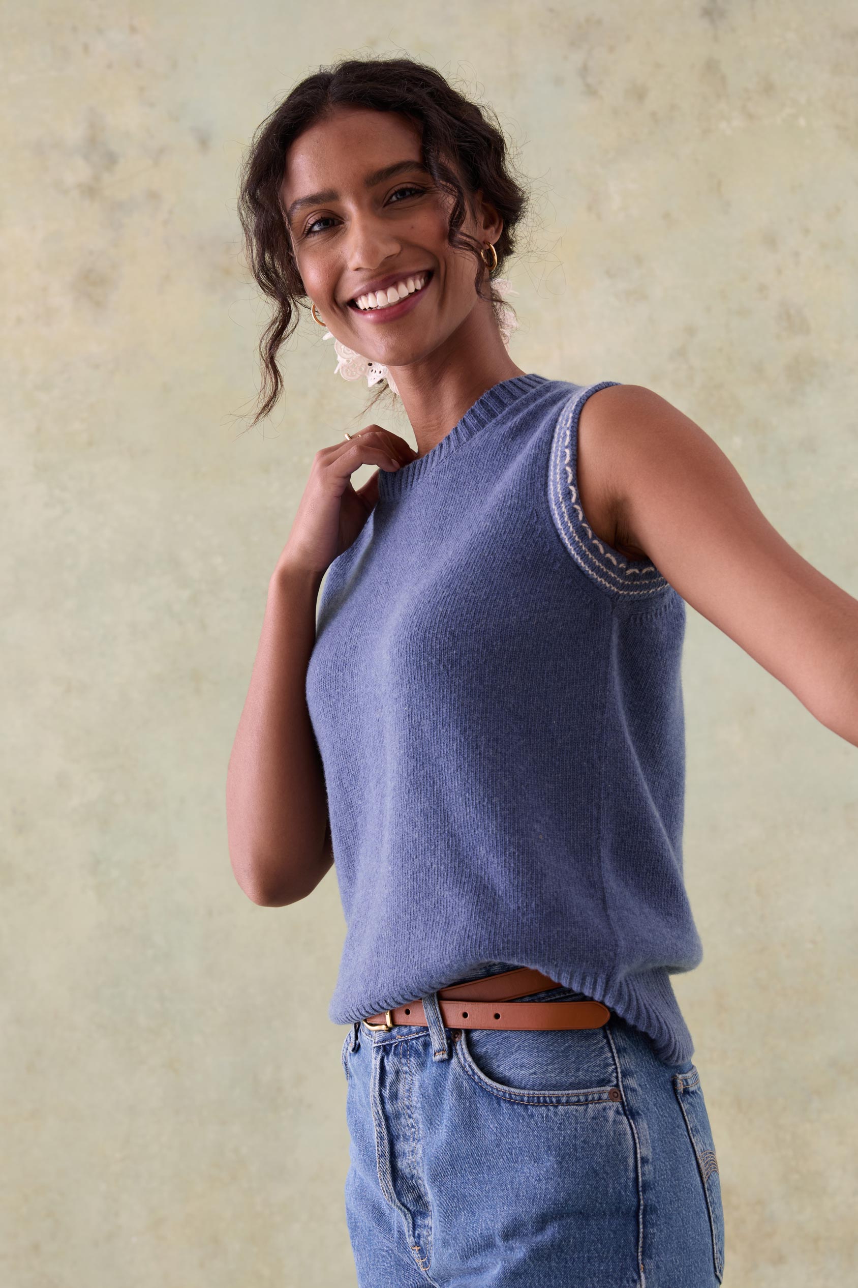 Peaslake Mid Blue Knitted Vest