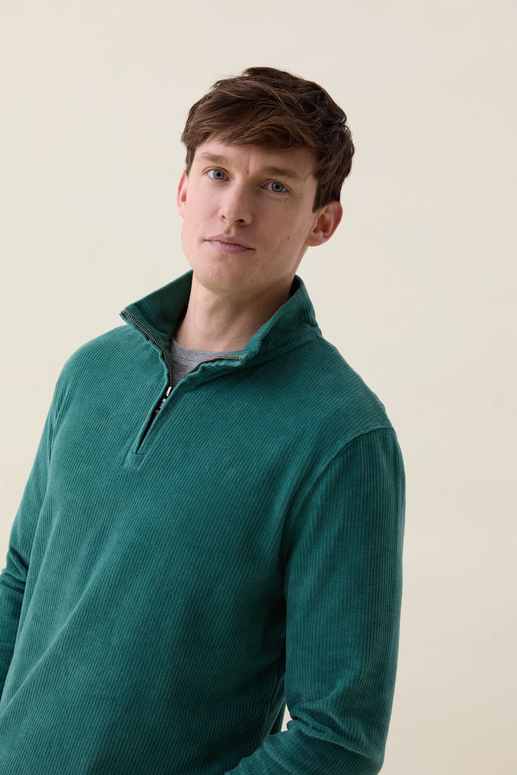Poplar Washed Emerald Cord Half Zip Sweat