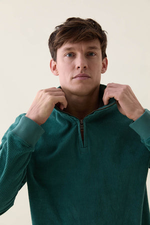 Poplar Washed Emerald Cord Half Zip Sweat