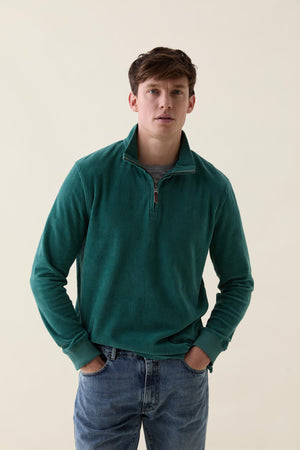 Poplar Washed Emerald Cord Half Zip Sweat