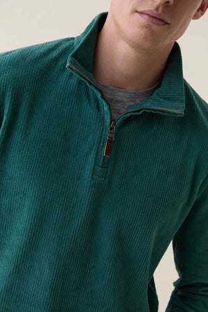 Poplar Washed Emerald Cord Half Zip Sweat