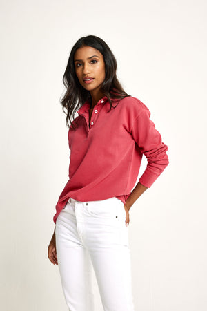 Kittisford Washed Red Half Button Sweat