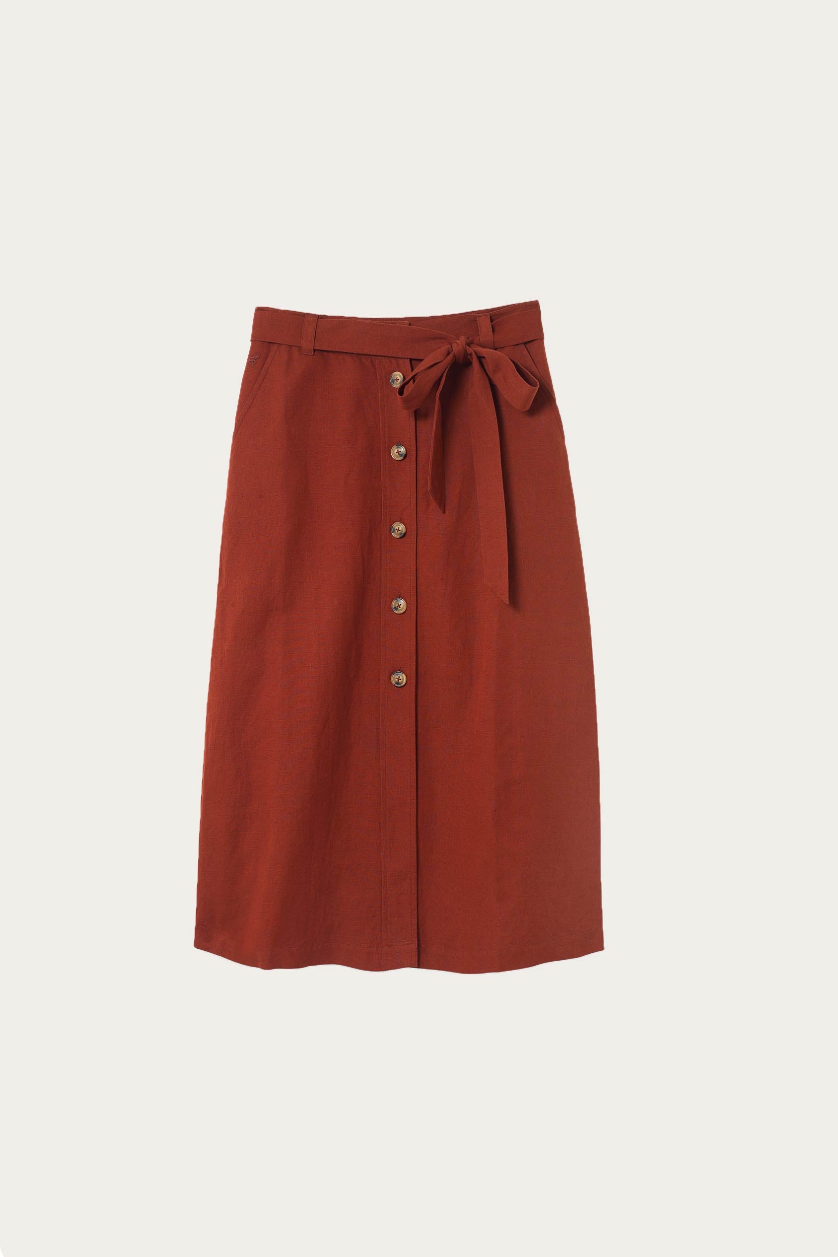 Compton Rust Linen Blend Midi Skirt